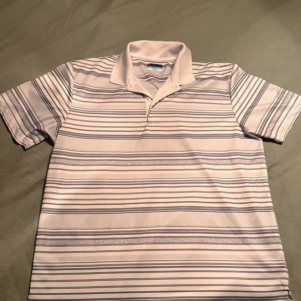 PGA Tour Men's White and Gray Striped Polo Shirt